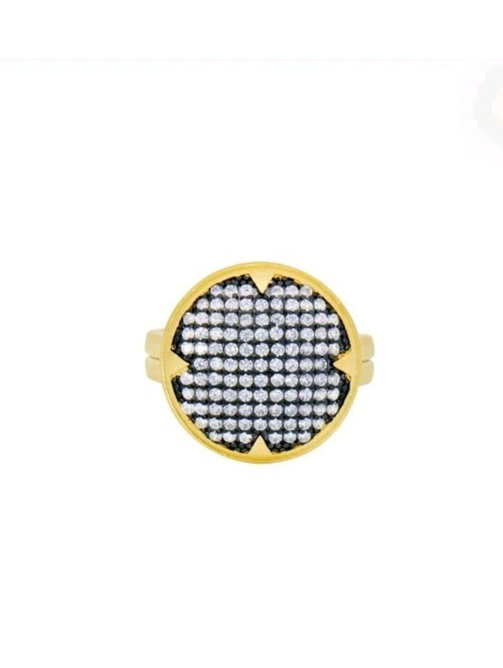 Freida Rothman Black & Gold Signature Times Square Pave Cocktail Ring Size 7